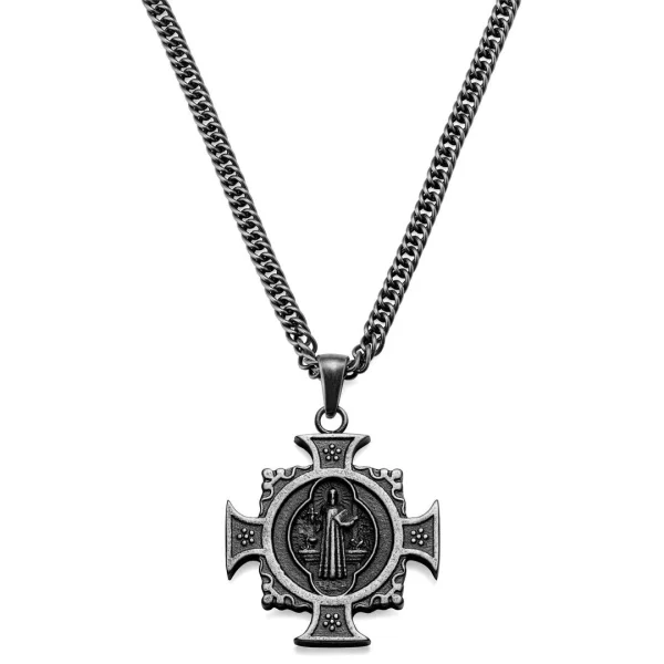 Lucleon Sanctus | Collier Argenté Vintage à Pendentif Croix De Saint-Benoît 1