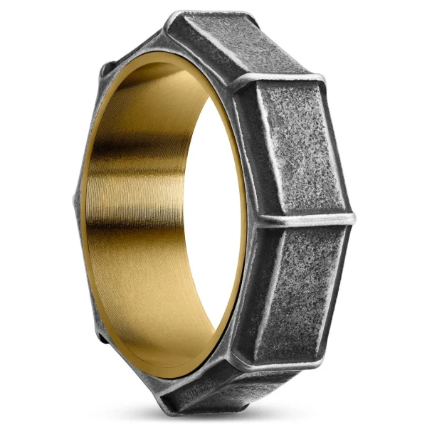 Lucleon Bague En Acier Doré Et Noir Vintage Pearce Torque 1