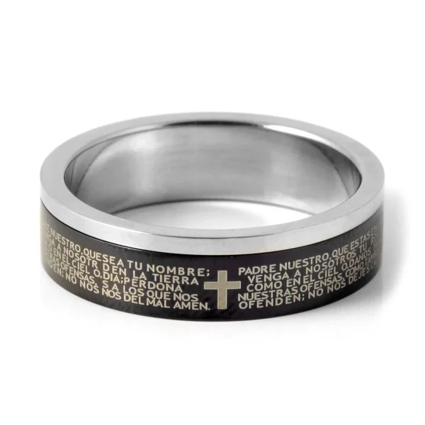 Fort Tempus Anneau En Acier Noir Et Argent « Le Notre Père » 3