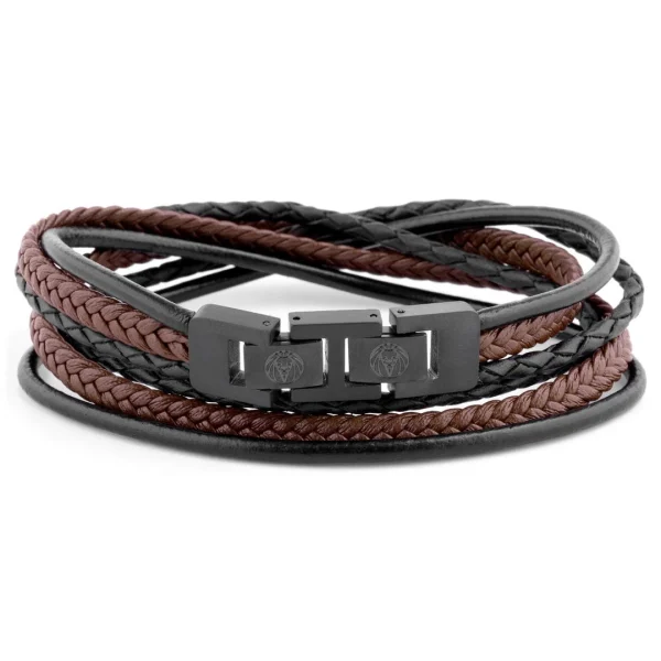 Lucleon Triple Bracelet Roy En Cuir Noir Et Marron 3