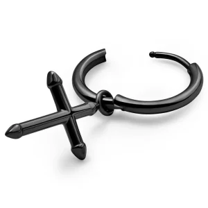 Lucleon Boucle D’oreille Vasilios Noire Avec Pendentif En Croix Pointue 8