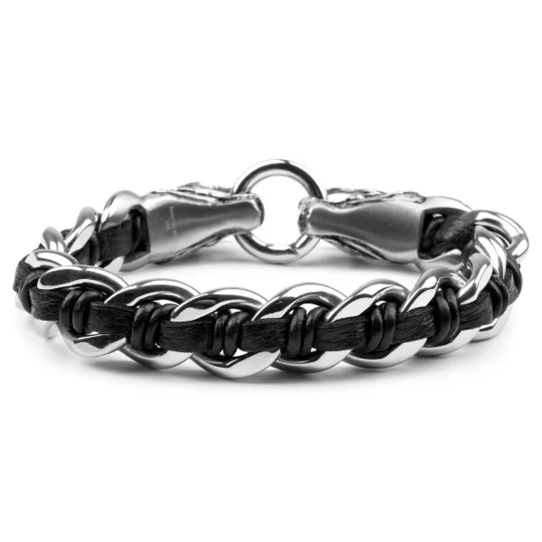 Fort Tempus Bracelet Double Dragon En Cuir Et En Acier 3