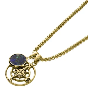 Arkai Atlas | Collier Doré à Pendentif Boussole Et Pierre D’azurite Et Malachite 14