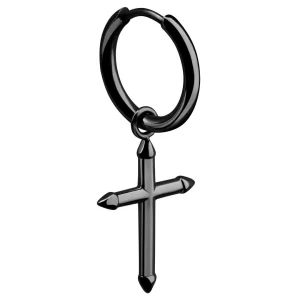 Lucleon Boucle D’oreille Vasilios Noire Avec Pendentif En Croix Pointue 10