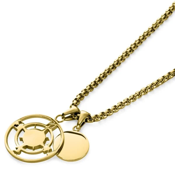 Arkai Atlas | Collier Doré à Pendentif Boussole Et Pierre D’azurite Et Malachite 6