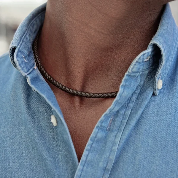 Collin Rowe Collier En Cuir Marron Tressé 5mm 4