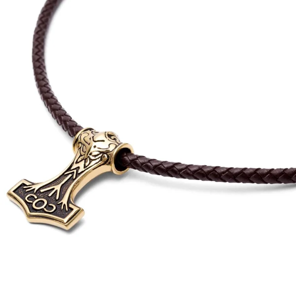 Fort Tempus Collier En Cuir Marron Et Pendentif Celtique Double Face Doré 3