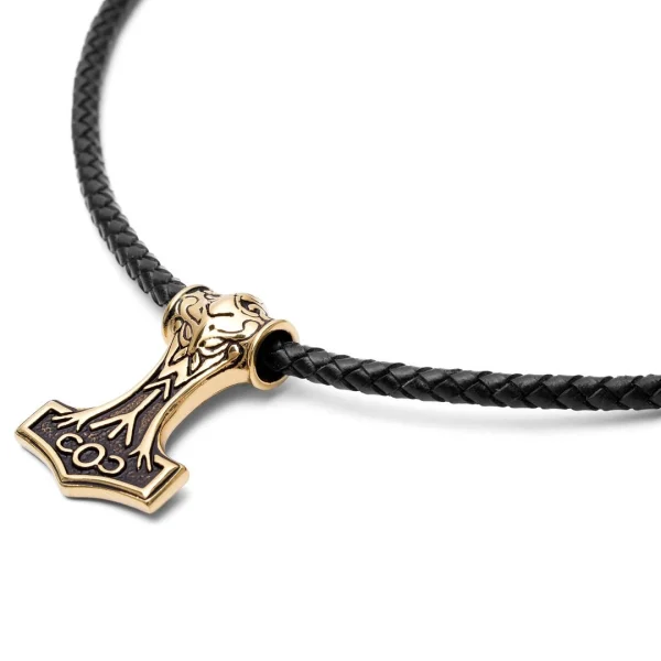 Fort Tempus Collier En Cuir Noir à Pendentif Celtique Double Face Doré 3