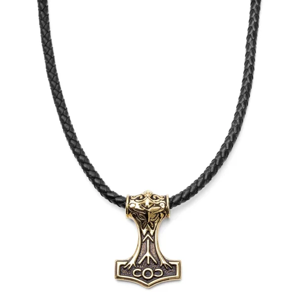 Fort Tempus Collier En Cuir Noir à Pendentif Celtique Double Face Doré 1