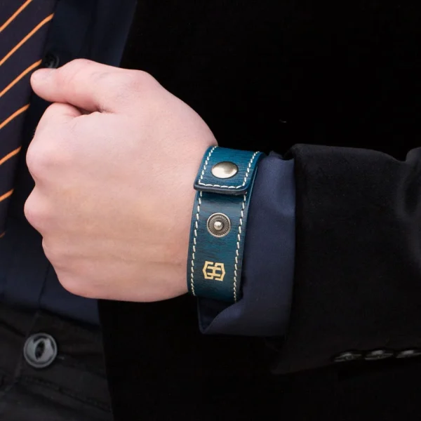 Salt & Hide Bracelet En Cuir Bleu Reeve 5
