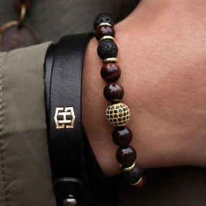 Neshraw Bracelet Royal En Pierres De Lave – Noir, Marron Et Doré 15