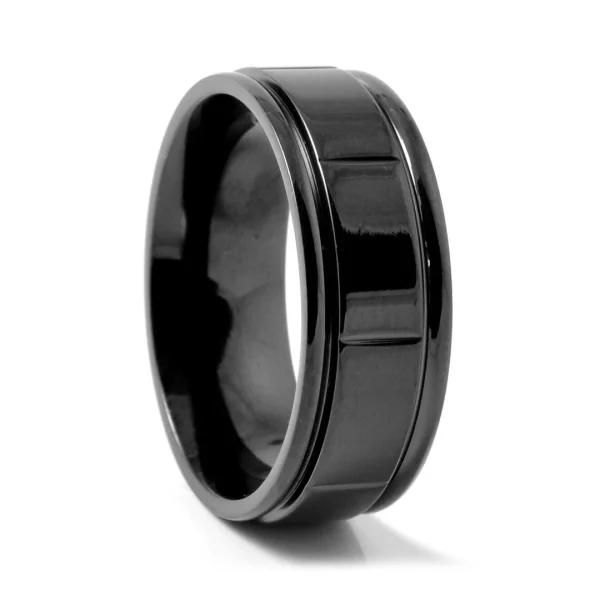 Fort Tempus Anneau En Titane Noir Avec Détail Carré 1