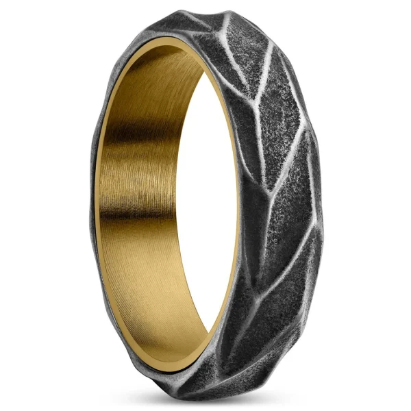 Lucleon Bague En Acier Doré & Noir Vintage Pearce Crux 1