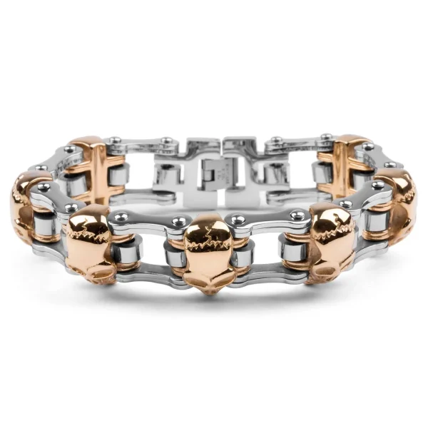 Fort Tempus Bracelet Biker En Acier Chirurgical De Couleur Or Et Argent 5