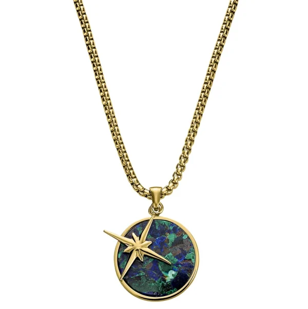 Arkai Atlas | Collier Doré à Pendentif étoile Polaire Et Pierre D’azurite Et Malachite 1