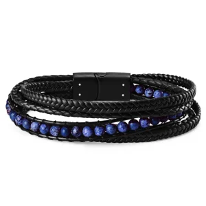 Lucleon Bracelet Naxos En Cuir Noir Et Perles Lapis Lazuli 16