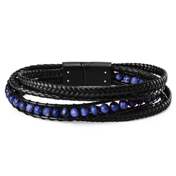 Lucleon Bracelet Naxos En Cuir Noir Et Perles Lapis Lazuli 6