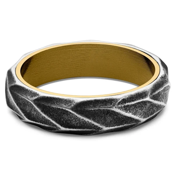 Lucleon Bague En Acier Doré & Noir Vintage Pearce Crux 6