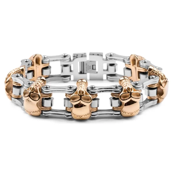 Fort Tempus Bracelet Biker En Acier Chirurgical De Couleur Or Et Argent 1
