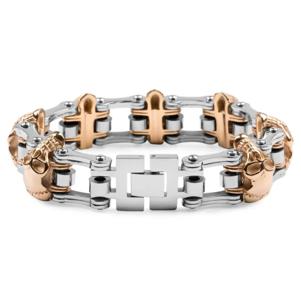 Fort Tempus Bracelet Biker En Acier Chirurgical De Couleur Or Et Argent 3