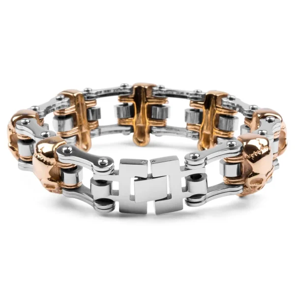 Fort Tempus Bracelet Biker En Acier Chirurgical De Couleur Or Et Argent 4