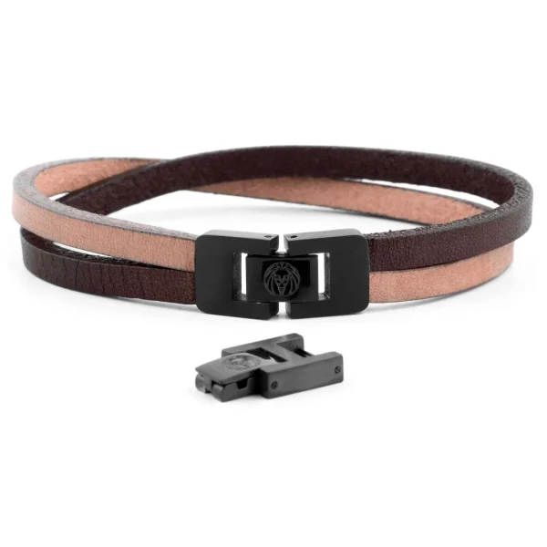 Lucleon Bracelet Roy à Simple Tour En Cuir Bicolore à Fermoir Noir 5