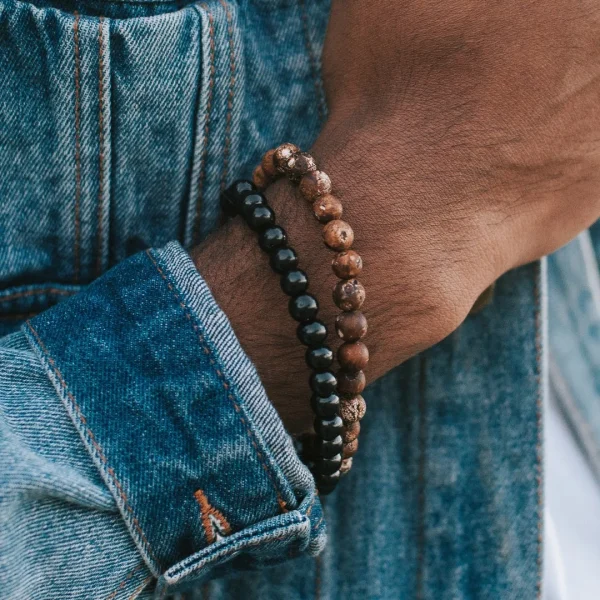 Lucleon Bracelet Miro En Agate Brune Et Bois Noir 5