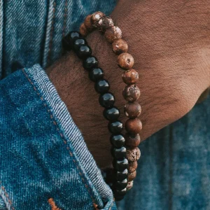 Lucleon Bracelet Miro En Agate Brune Et Bois Noir 18