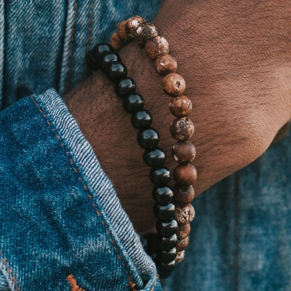 Lucleon Bracelet Miro En Agate Brune Et Bois Noir 7