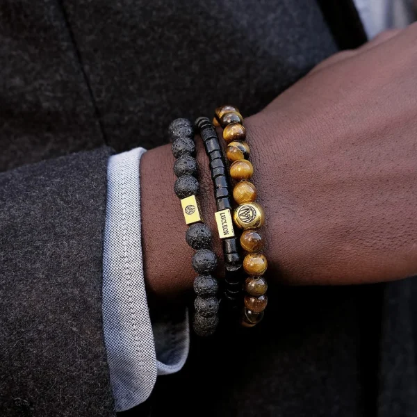 Lucleon Set De Bracelets Miro En Oeils De Tigre, Pierres De Lave & Noix De Coco 3
