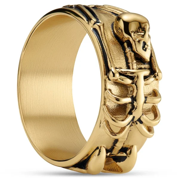 Lucleon Aspero | Bague Squelette En Acier Inoxydable Doré 10 Mm 1