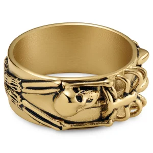 Lucleon Aspero | Bague Squelette En Acier Inoxydable Doré 10 Mm 9
