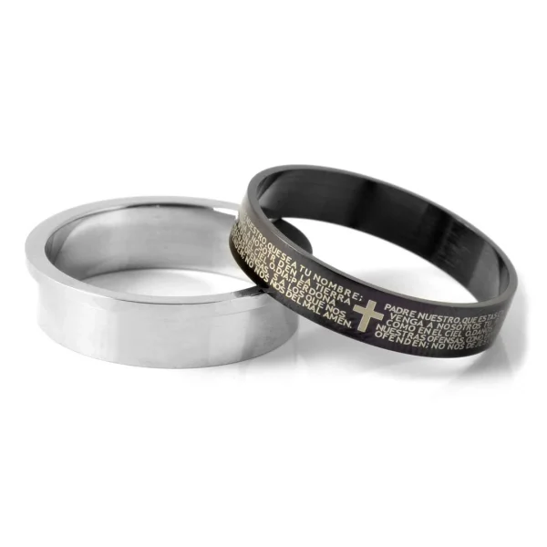 Fort Tempus Anneau En Acier Noir Et Argent « Le Notre Père » 4