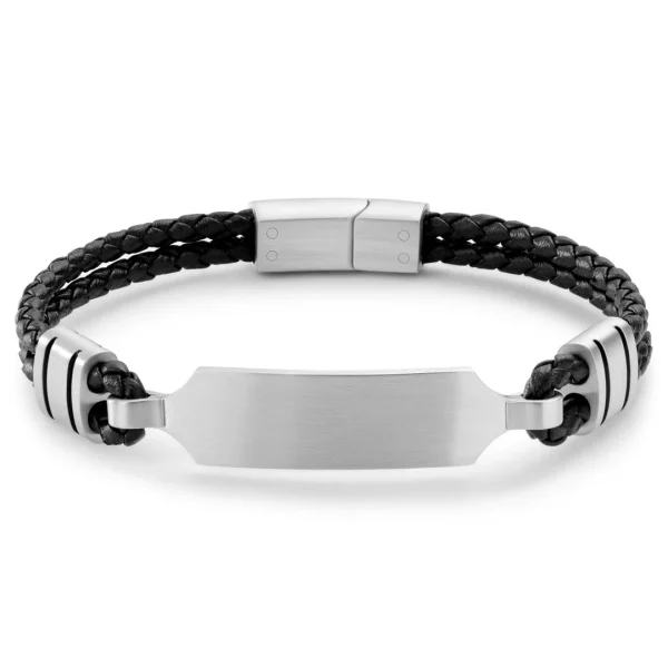 Lucleon Nomen | Bracelet En Cuir Noir Et Plaque D’identification Argentée 1