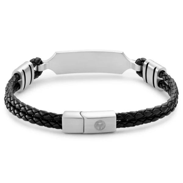 Lucleon Nomen | Bracelet En Cuir Noir Et Plaque D’identification Argentée 3