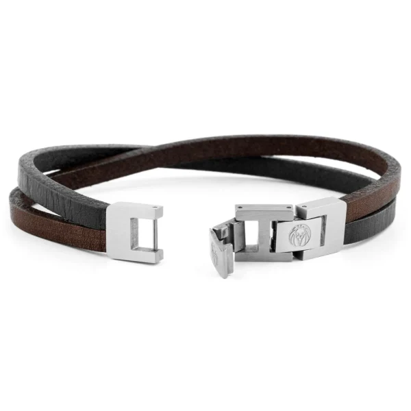 Lucleon Bracelet Roy à Simple Tout En Cuir Foncé Avec Fermoir Argenté 4