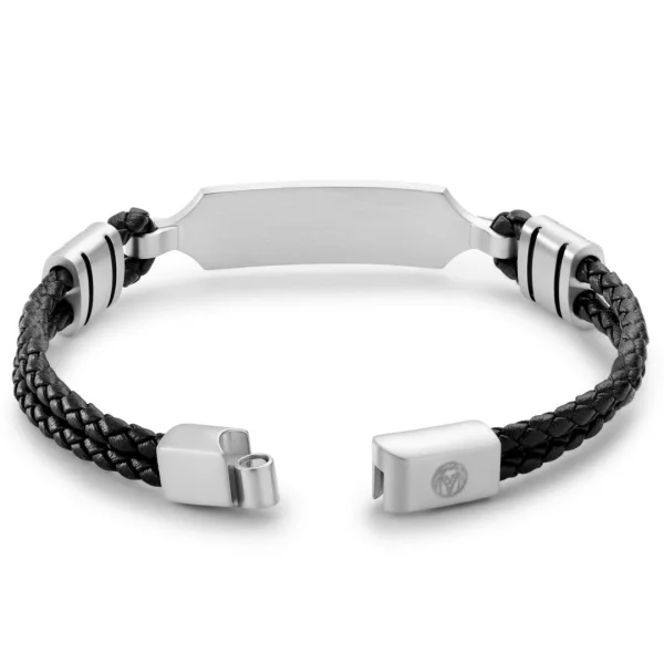 Lucleon Nomen | Bracelet En Cuir Noir Et Plaque D’identification Argentée 4