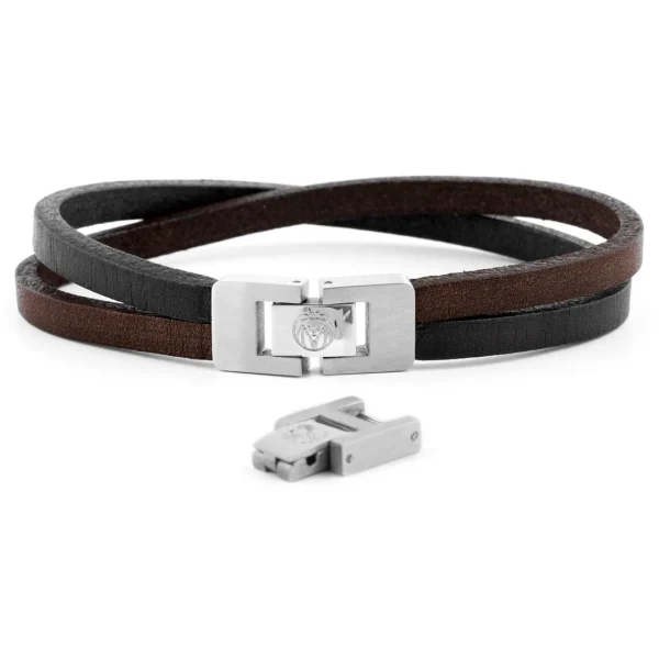 Lucleon Bracelet Roy à Simple Tout En Cuir Foncé Avec Fermoir Argenté 5