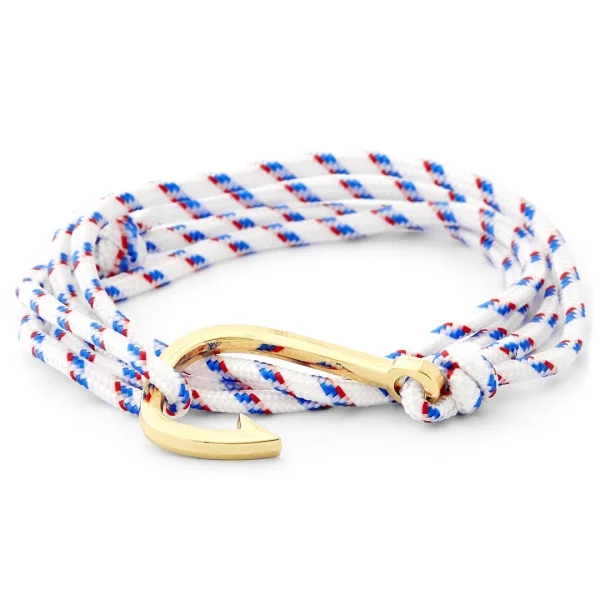 Tailor Toki Bracelet L’hameçon Doré à Cordon Blanc, Bleu Et Rouge 1