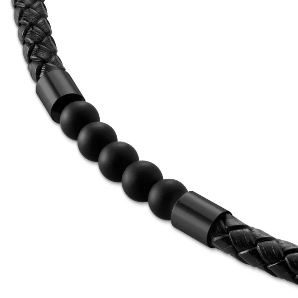 Lucleon Tenvis | Collier En Cuir Avec Onyx Et Pendentifs Noirs 5 Mm 5