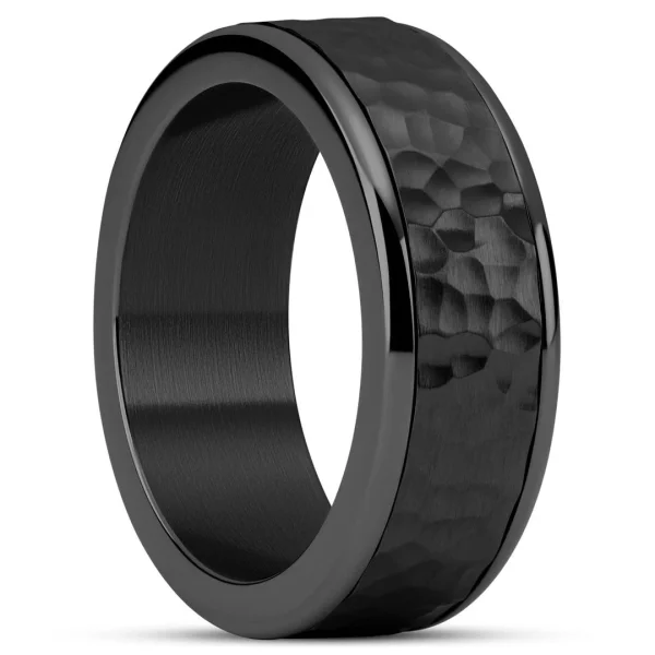 Seizmont Enthumema | Anneau Anti-stress En Acier Inoxydable Noir Martelé – 8 Mm 1