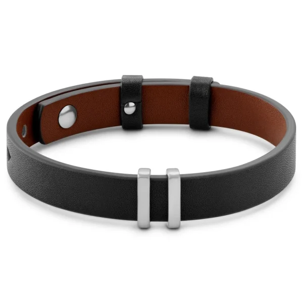 Lucleon Nomen | Bracelet En Cuir Noir Et Marron Avec Finitions En Métal Argenté 1