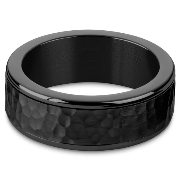 Seizmont Enthumema | Anneau Anti-stress En Acier Inoxydable Noir Martelé – 8 Mm 3