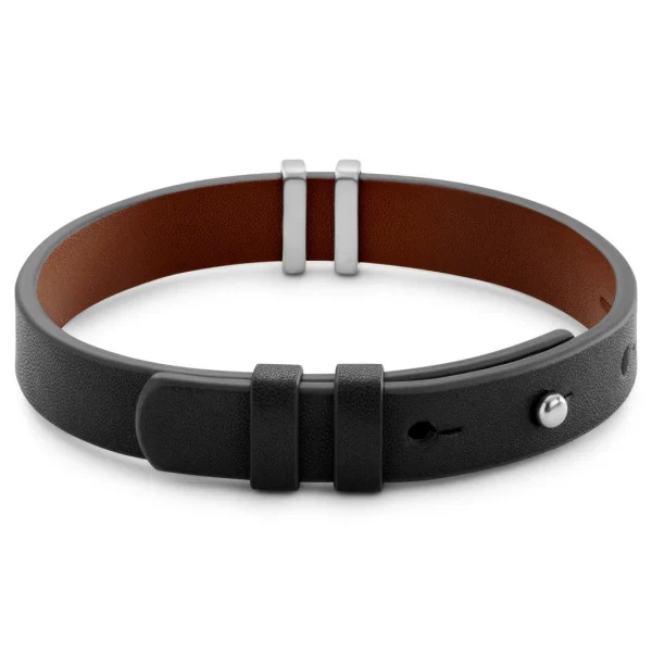 Lucleon Nomen | Bracelet En Cuir Noir Et Marron Avec Finitions En Métal Argenté 3
