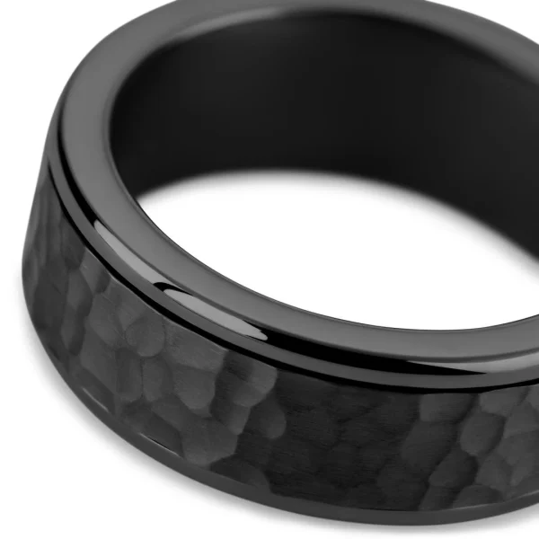Seizmont Enthumema | Anneau Anti-stress En Acier Inoxydable Noir Martelé – 8 Mm 4