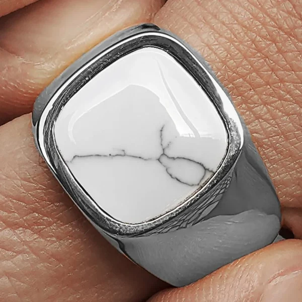 Lucleon Bague à Pierre Howlite Blanche Len 6
