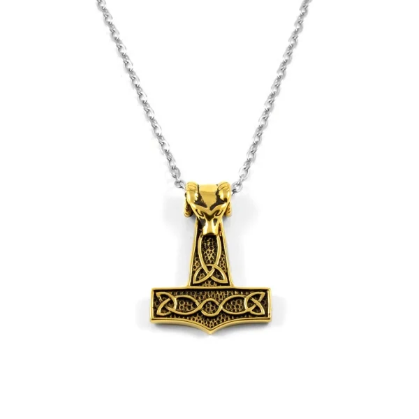 Fort Tempus Collier En Acier Avec Marteau De Thor Doré 1