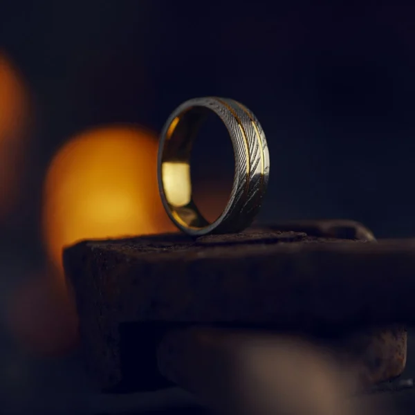 Lucleon Fortis | Bague En Acier Damas Et En Titane Bleu à Double Cannelure – 7 Mm 3