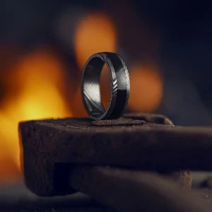Lucleon Fortis | Bague En Acier Damas Gris Gunmetal Et Argent Avec Incrustation En Onyx – 7 Mm 10