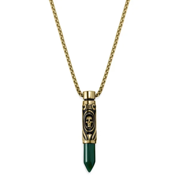 Arkai Collier Rico à Pendentif En Forme De Cartouche Dorée Et Onyx Vert 1